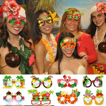 8шт Декор за Хавайски парти Хартиени очила Подпори за фотосесия Happy Aloha Годишната тема на Плажни Принадлежности за партита Очила с фламинго и ананас