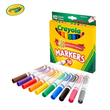 Crayola маркери Broad Line, класически цветове по 10 броя 10 броя (опаковка от 1) Подарък за деца, 10 класически цветове