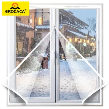EROCACA Топлоизолационна филм на прозорец с цип, топло филм през зимата, Самозалепваща защитна прозрачна мека филм за лигавицата за прозорци