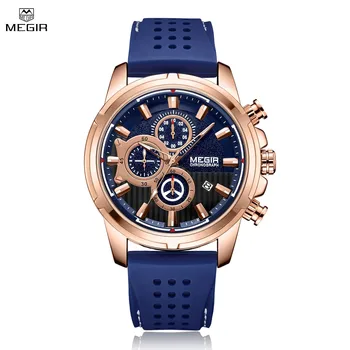 MEGIR Луксозни бизнес мъжки часовници с кожена каишка Кварц ежедневни ръчен часовник с водоустойчива датата на Военни мъжки часовник Reloj Hombre