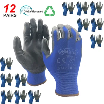 NMSAFETY 12 чифта работни защитни ръкавици, мъжки гъвкави работни ръкавици, от найлон или полиестер, професионални аксесоари за сигурност
