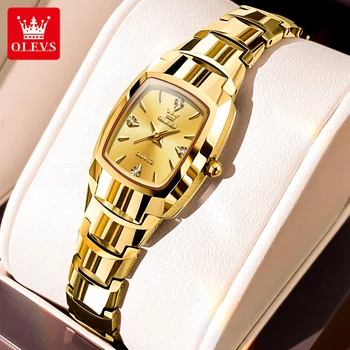 OLEVS 7006 Луксозни дамски часовници, елегантен квадратен каишка от розово злато и вольфрамовой стомана, дамски ръчни часовници, оригинални кварцови часовници за жени