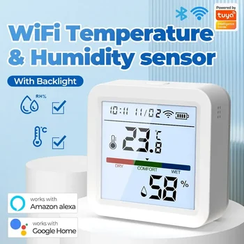 Sasha Нов WiFi Сензор за температура и влажност на въздуха Smart Life Осветление Влагомер, Термометър Сензор Подкрепа Алекса Google Home Асистент