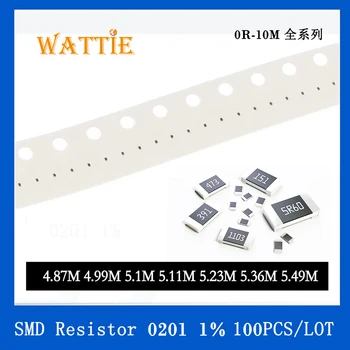 SMD резистор 0201 1% 4,87 М 4,99 М 5,1 М 5,11 М 5,23 М 5,36 М 5,49 М, 100 бр./лот микросхемные резистори 1/20 W 0,6 мм *0,3 мм