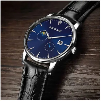 Автоматични часовници AOKULASIC от водеща марка, луксозни механичен часовник, Календар, мъжка мода, водоустойчив автоматични часовници Reloj Hombre