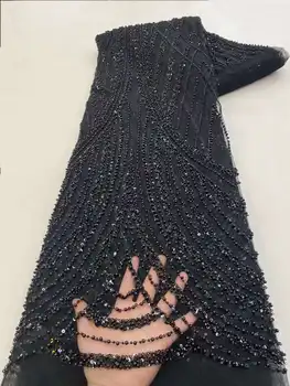 Африкански Тежък Бисерный 2024 Висококачествен Нигерийски с пайети и перли, Завързана Френски тюл За вечерта сватбена рокля XZ