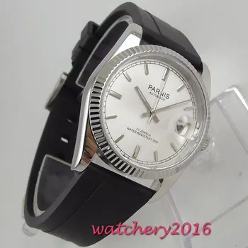 Бизнес Луксозни Сапфировые часовници, мъжки кожени часовници за господа, механични ръчни часовници PARNIS, автоматични мъжки часовник Relogio Masculino