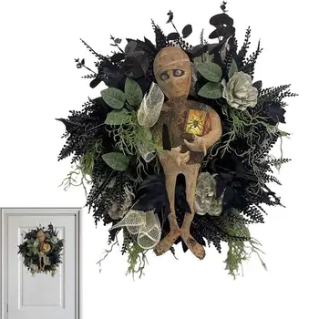 Венец от рози-паяк на Хелоуин, венец от рози-man с мумией на Хелоуин, Сезонен декор за дома от духове къща, камина, входната врата