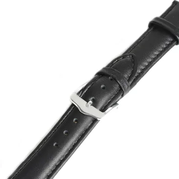 Висококачествен 16-мм издръжлив и водоустойчив каишка за часовник от гладка черна естествена кожа, прошитый шевове, каишка за часовник, черен часова гривна bande montre