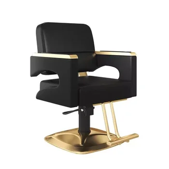 Висококачествен стол за фризьорски салон Може да се върти и да се изкачва Коса стол от черен метал от неръждаема стомана