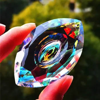 Висококачествени детайли кристал полилеи K9 във формата на конски очи AB диаметър 76 mm 10 бр. (без пръстени) За улов на слънце или украса на дома
