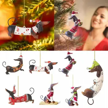 Висящи украси за Коледната елха Куче-Дакел Акрилни Декорации във формата на котка Коледна Украса за Новогодишната парти Подаръци