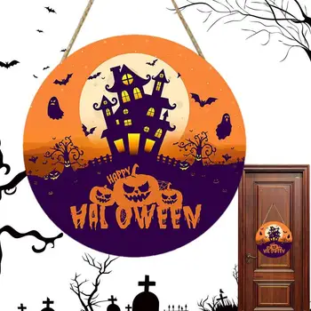 Вратата Табела на Хелоуин Happy Halloween Входна Врата посрещат с Табела Зловеща Дървена Табела Украса на Входната Врата За Домашни Ресторанти