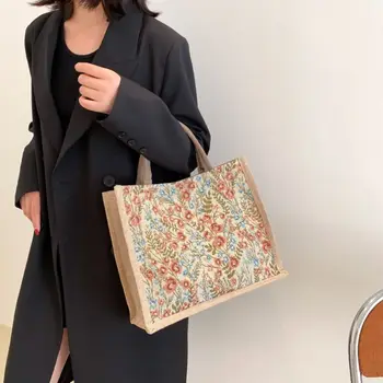 Дамски бельо чанта с цветя модел по-голям капацитет, градинска чанта, ежедневна чанта за обяд, чанта за мама