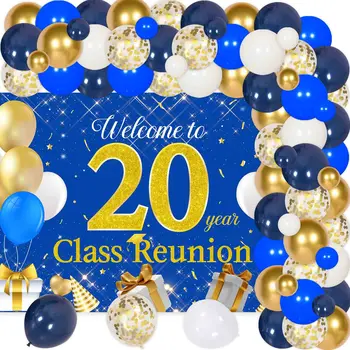 Декор за парти в чест на обединението на 20-ти клас, арка от сини и златни балони, комплект гирлянди от балони в чест на 50-годишнината от обединението на класа.