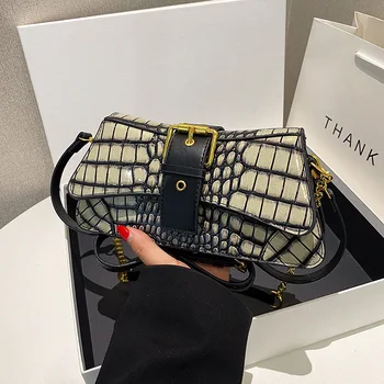Дизайнерска чанта с веригата от крокодилска кожа 2023 г., новите модни универсални чанти през рамо за жени, портмонета и дамски чанти