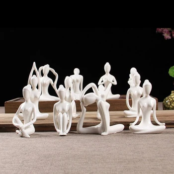 Домашна декоративна порцеланова Керамична поза за йога, статуетка за йога, зала за медитация, за събиране на подаръци инструктор по йога, бял