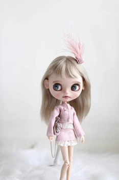 Дрехи за кукла Blythe е подходящ за размера на 1/6, нова розова курточка с малко аромат + лейси розова пола + прическа, комплект от 3 теми на есен