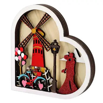 Дървена маса на Свети Валентин, централно украса, Вятърна мелница / виенско Колело, Скъпа романтичната любов, Дървен декор, отделно стоящи на 