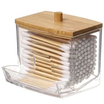 държач за памучни тампони 1бр 7 унции Стилно организиране и съхранявайте памук пръчици с дървени капаци, идеално подходящи за бани и аптеки кутии