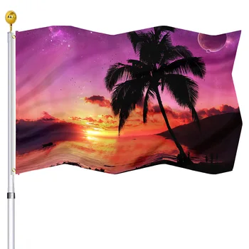 Екзотична тропическа флаг с палми, приморски плаж, залез, ландшафтен дизайн, знамена с двойна фърмуер и месингови втулками за жени и мъже