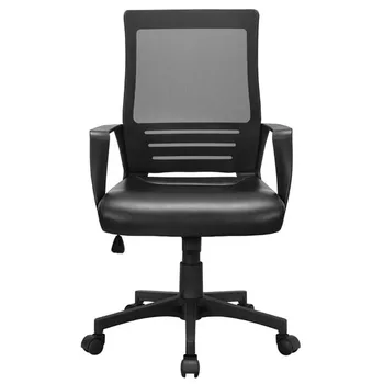 Ергономичен офис стол от мрежата с регулируема средна облегалка с лумбална подкрепа, черно на седалката