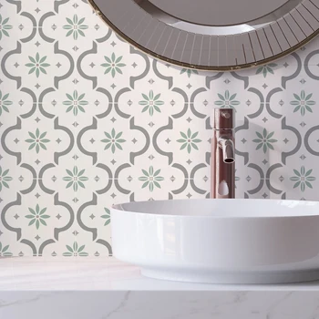 Етикети на плочки Funlife 6 бр. светло сив, бял модел самозалепващи подови винил водоустойчиви стикери за стена за кухня баня