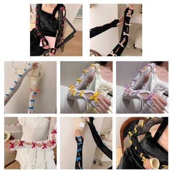 Жена, лента и панделки, дантелени ръкавици без пръсти, Y2K, за момичета, выдалбливают мрежести ръкави за костюмированной партита, подпори за фотосесия в стил Cosplay с дълъг ръкав