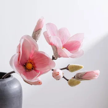 Изкуствена Клонка цвете Магнолия за домашен интериор на хола, Изкуствено растение от коприна, Сватбена декорация за масата за хранене, Цветен букет