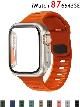 Калъф + Каишка За Apple Watch Band 45 мм 44 мм 42 мм 40 мм Smart-Силиконов Гривна Iwatch Series 3 4 5 6 Se 7 8 Замени На Ultra Case