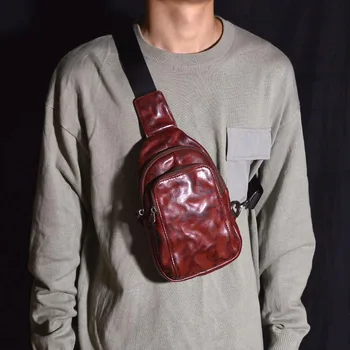 Кожена нагрудная чанта AETOO, мъжки ежедневни чанта през рамо, лесна чанта през рамо, корейската версия на маркови нагрудной чанти от телешка кожа с малка облегалка