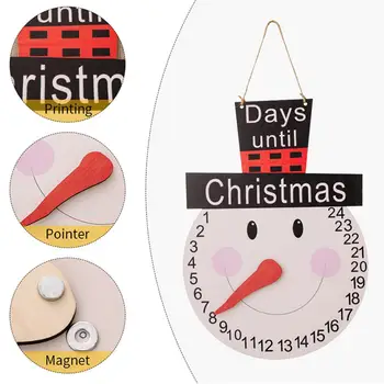 Коледен календар 2024 Клетчатая шапка Старец Цилиндър Снежен човек Показалеца Дървен стенен календар с обратното броене Украшение