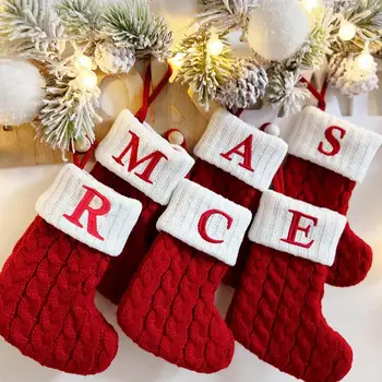 Коледна украса, украса за коледни чорапи с голям капацитет, наситен цвят, класически дизайн с букви, Подвесное украса на съвсем малък