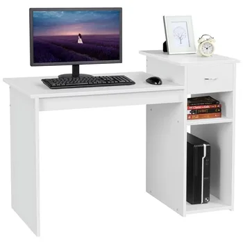 Компютърно бюро за домашния офис SMILE MART, с чекмедже и място за съхранение, бяла компютърна маса white desk