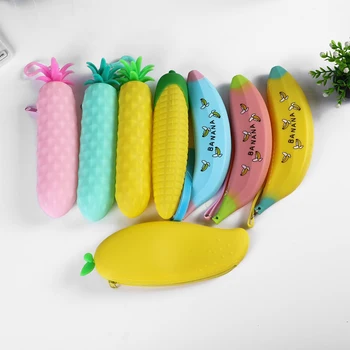 Креативна Силиконова Плодови чанта за моливи, джоб за химикалки, Сладък Банан, Манго, Ананас, Канцелярский подарък за студенти