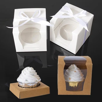 Кутия за торта от Крафт-хартия с прозорец, Подарък за опаковане на бонбони, сладкиши, Подаръчни кутии за печене, Сватбени аксесоари за партита