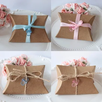 кутия шоколадови бонбони във формата на възглавници от крафт-хартия, сувенири за душата на детето с фалшив, чар, кръщенета, подаръци за парти в чест на рождения Ден, кутии с шоколадови бонбони