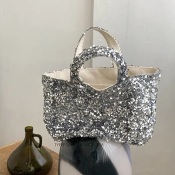 Луксозни дамски чанти с пайети, модерен дизайнерски чанти за жени 2023, сребърна чанта през рамо, вечерна дамска чанта, сватбени портфейли-тоут