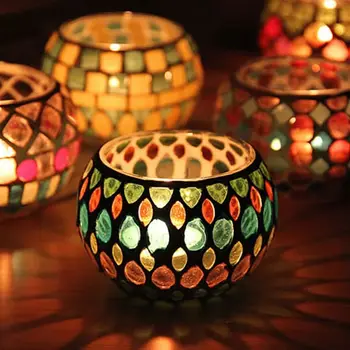 Марокански мозайка, стъклен свещник с обетом, чай, лампа, канделябр, свещник за домашен интериор, централно украса плотове