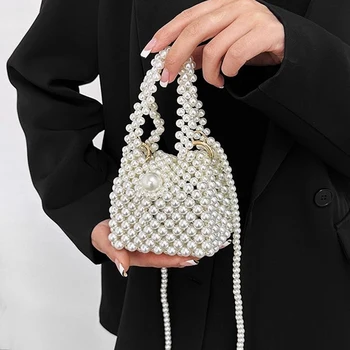 Модерен мини-перлена чанта ръчно изработени от ЕВА, расшитая мъниста чанта през рамо, банкетная парти, Дамски чанти през рамо, Прекрасно луксозни Дамски портмонета Бял цвят