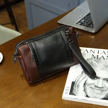 Мъжка чанта от 10 инча, удобен мъжки клатч от изкуствена кожа с голям капацитет, бизнес чанта-прашка с цип