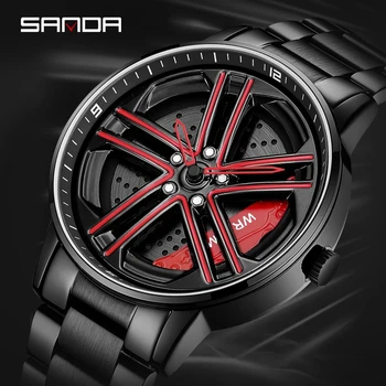 На BIANA 1090 Нови Модни Джанти Мъжки Часовник Творчески Спортен Автомобил Ръчни Часовници С Ступицей На Джантата От Неръждаема Стомана за Мъже Relogio Masculino