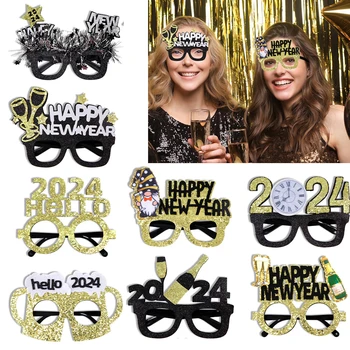 Нов 2024 година, очила с блестяща пудра от нетъкан материал, Рамки за очила, за възрастни, Украса за коледно парти честита Нова година за деца