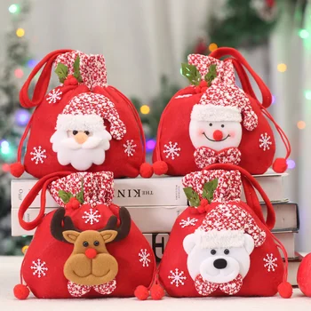 Нов коледен чанта на Дядо Коледа, детски коледни подаръци, чанта за бонбони, изискан бельо коледна торбичка за бонбони с принтом на Дядо Коледа.