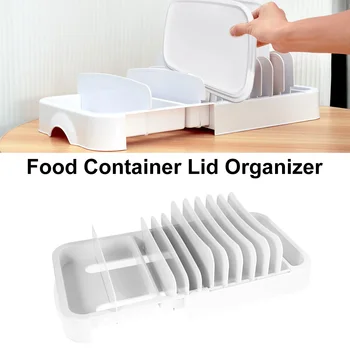 Нов Органайзер за капачки, хранителни контейнери, Разтегателен органайзер за съхранение на капаци с 10 регулируеми разделители, Пластмасов държач на капачката на кухненски шкаф