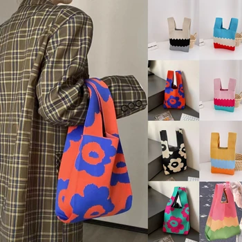 Нова цвете вязаная чанта, модерна чанта ръчна изработка, женствена чанта за отдих, японски студентски торби за многократна употреба за пазаруване