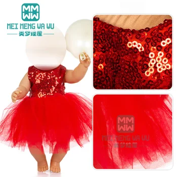 Облекло за кукли, подходяща за има кукли 43 см, модно червено принцеса рокля с пайети
