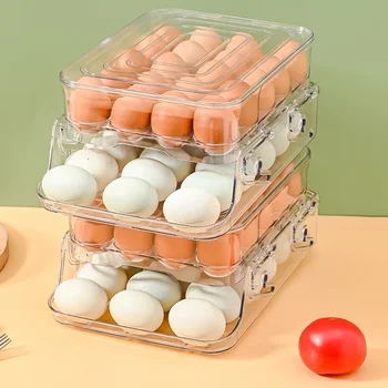 Пластмасови контейнери-организаторите, Органайзер за яйца, Органайзер за съхранение в хладилник, Кутия за съхранение на яйца, Органайзер за продукти, Кухненски контейнери кутии