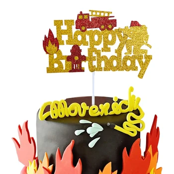 Пълнеж за торта за среща с огнеборците на пожарна кола, декорация за торта, инженер-пожарникар, украса на торта за партито в чест на рождения ден на момчето-пожарникар