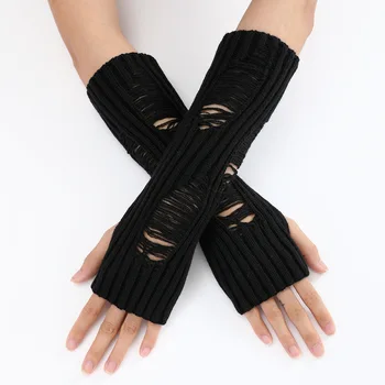 Пънк-издълбани от дълги ръкавици без пръсти, дамски топли зимни възли ръкавици за ръце, тънка мека кърпичка за момичета пънк-готически ръкавици